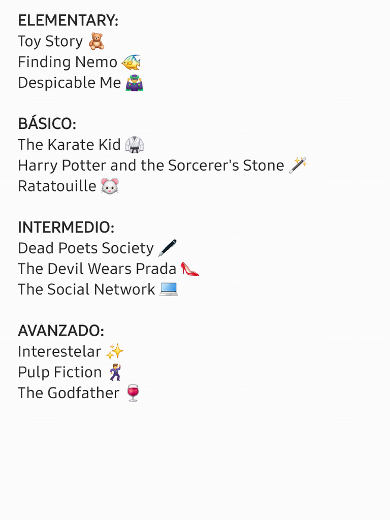 Aprendiendo Inglés Con Películas Según Los Niveles Pdf