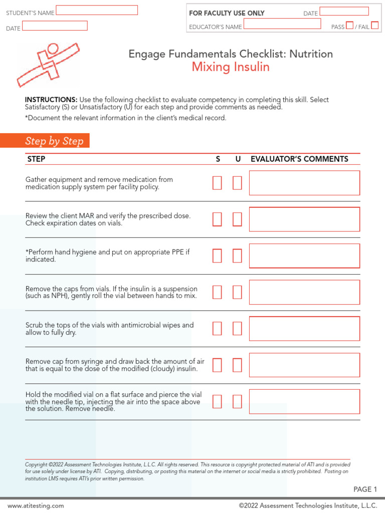 Skills Checklist Nutrition Mixing | PDF | Syringe
