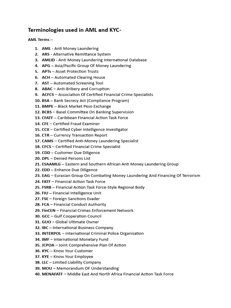 KYC and AML Terminology Guide | PDF | Money Laundering | Financial ...