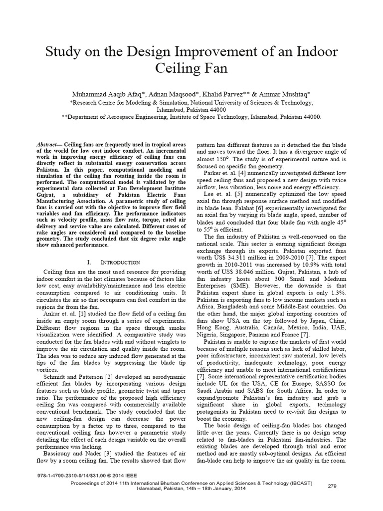 Design Improvement of Ceiling Fan | PDF | Fluid Dynamics | Flow Measurement