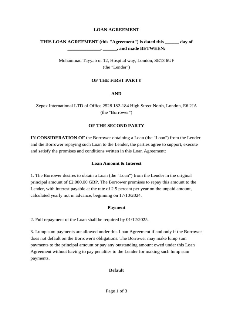 Loan Agreement Template and Guide | PDF | Loans | Interest