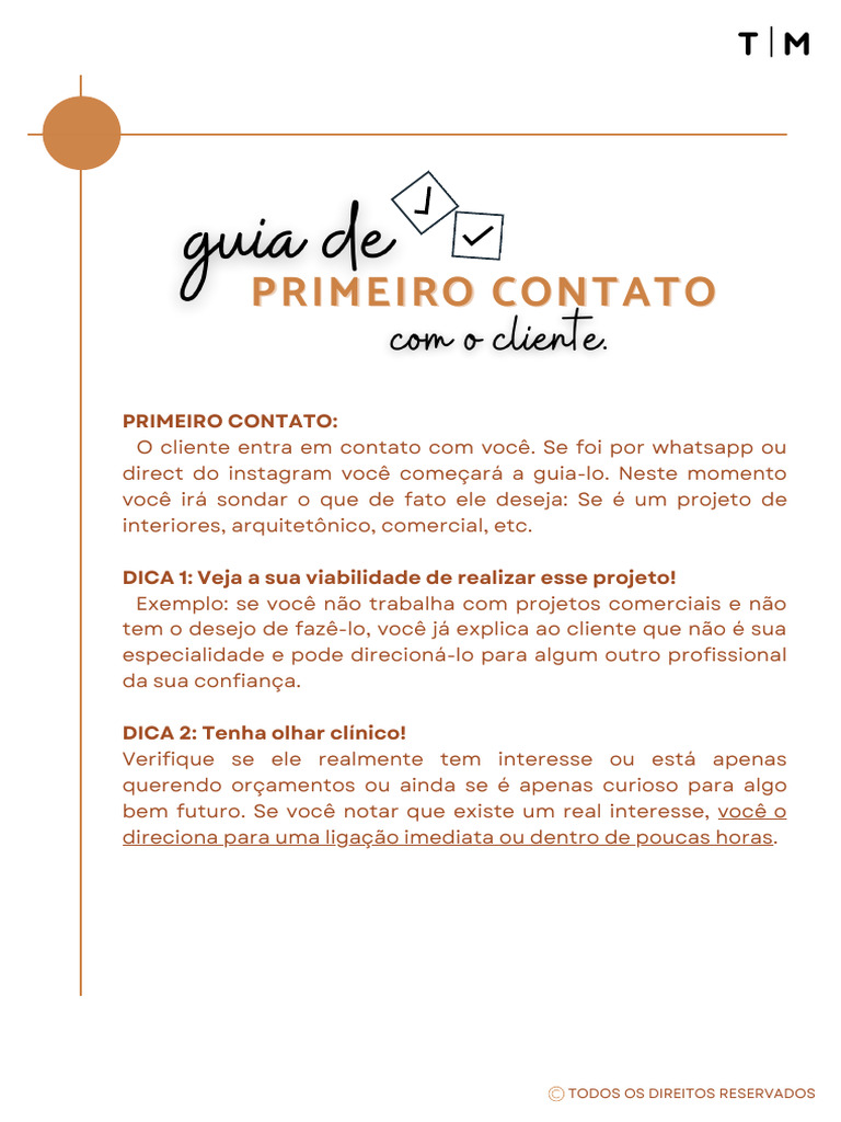 Primeiro Contato com o Cliente | PDF | Tempo | Dinheiro