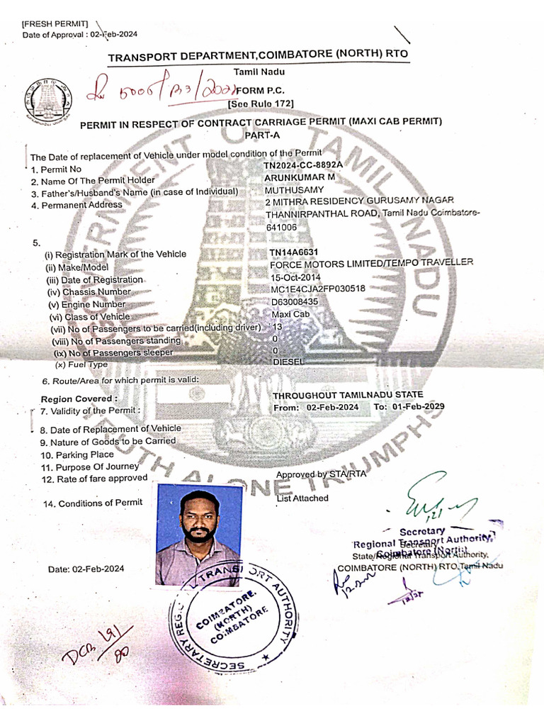 TN 14 A 6631 - Permit | PDF