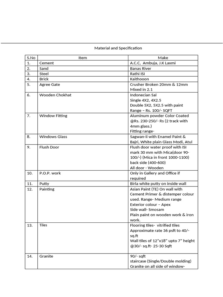 Specification 29102017 | PDF | Door | Tile