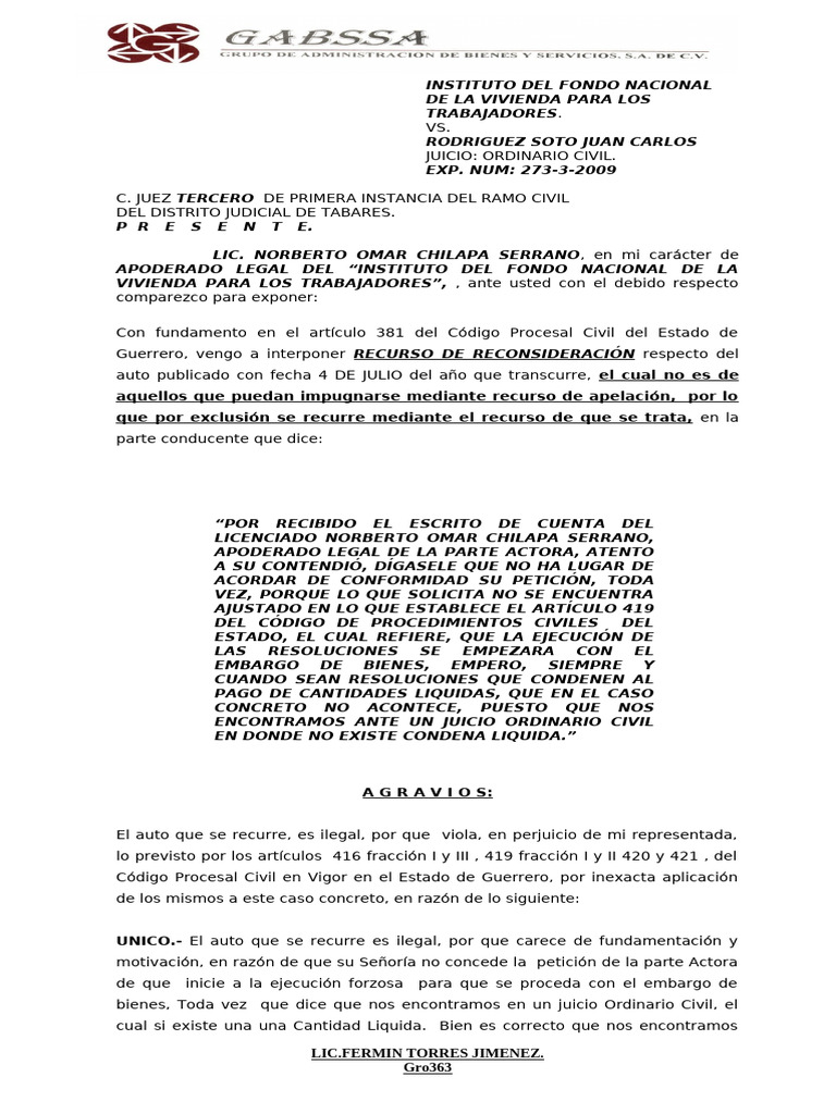 Recurso de Reconsideración INFONAVIT | PDF | Sentencia (ley) | Caso de ley