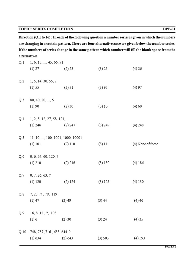 Series Completion Practice Questions | PDF