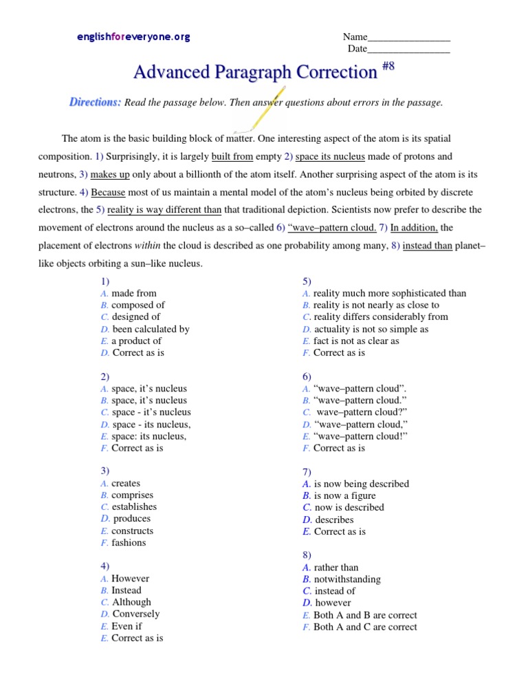 Advanced Paragraph Correction 8 PDF