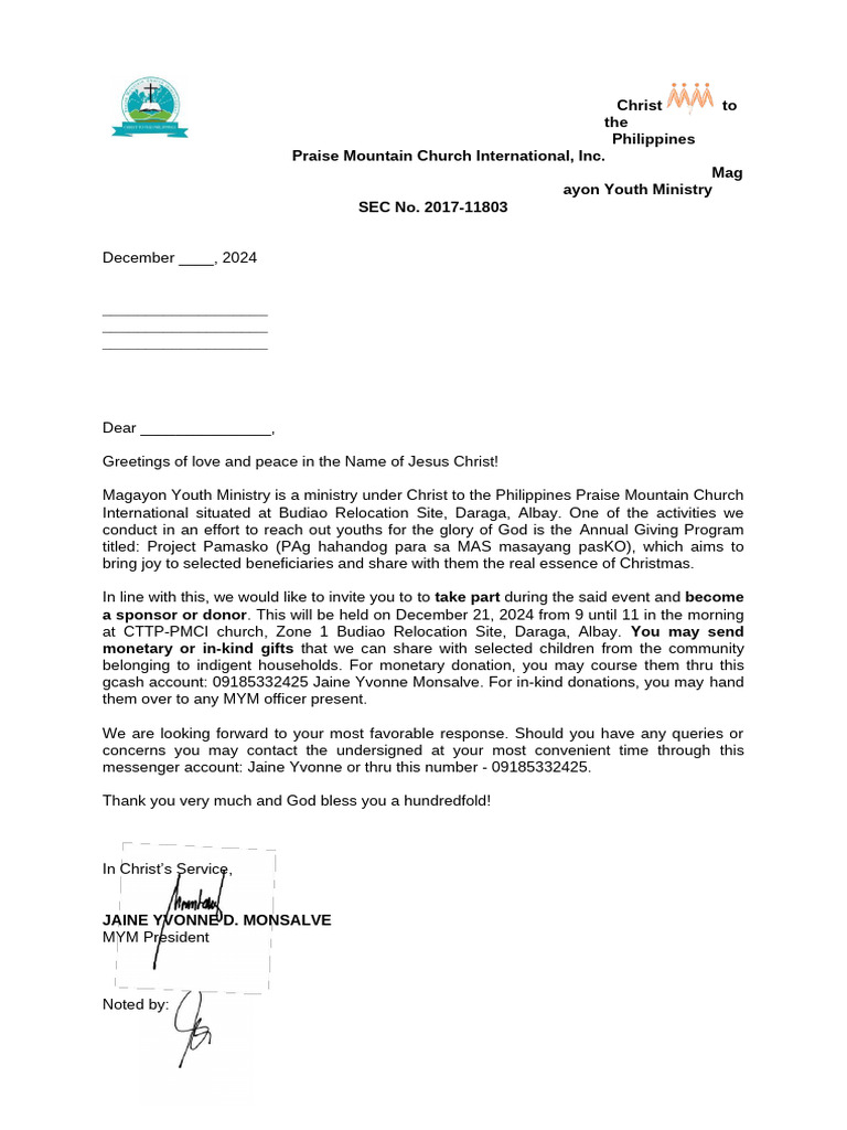 Project Pamasko Sponsorship Invitation | PDF