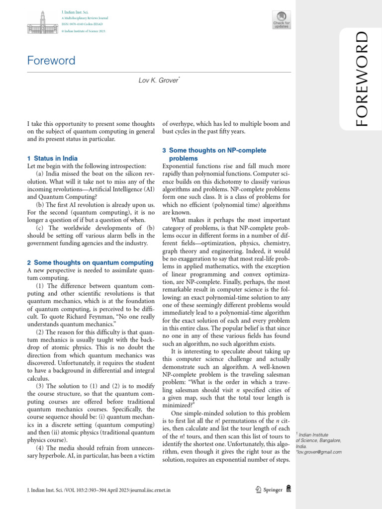 10.1007%2Fs41745 023 00400 W | PDF | Quantum Computing | Time Complexity