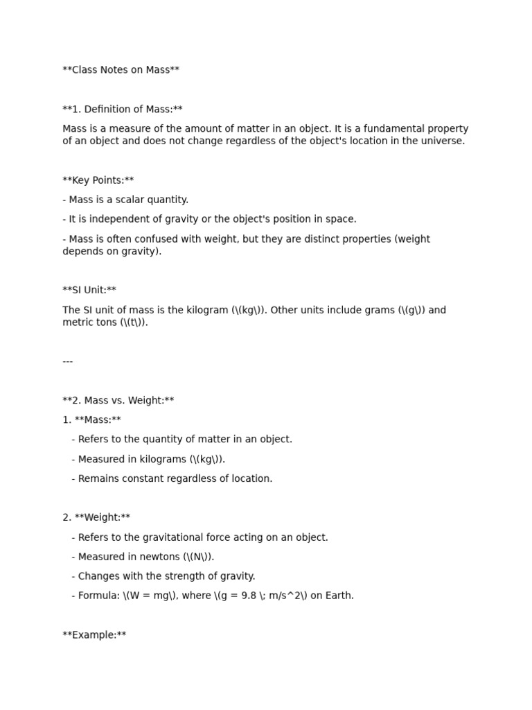 Mass Basics for Students | PDF | Mass | Weight
