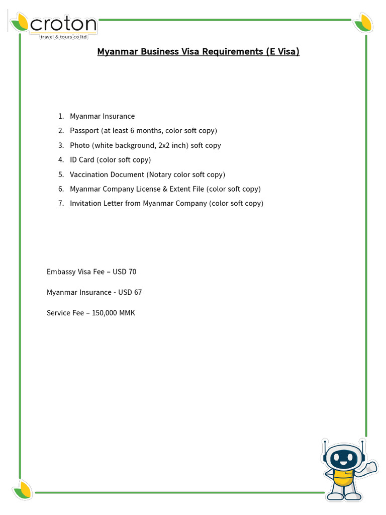 Myanmar Business E Visa Requirements (30 May 2023) | PDF