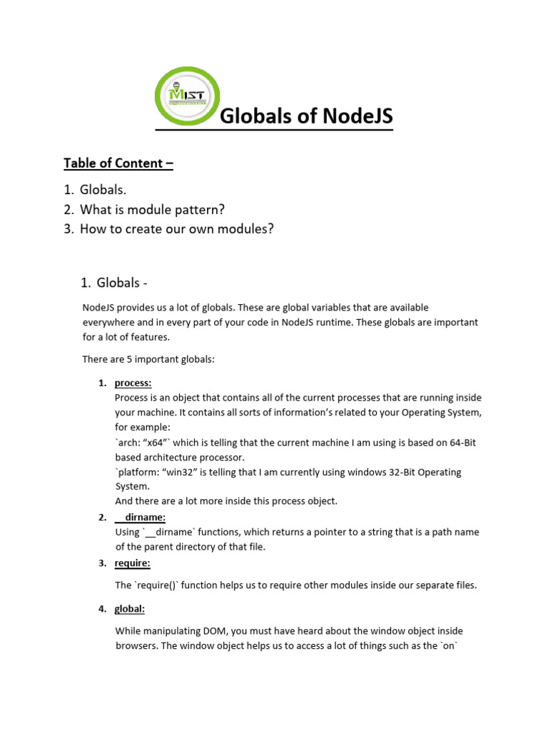 Globals of NodeJS | PDF | Modular Programming | 64 Bit Computing