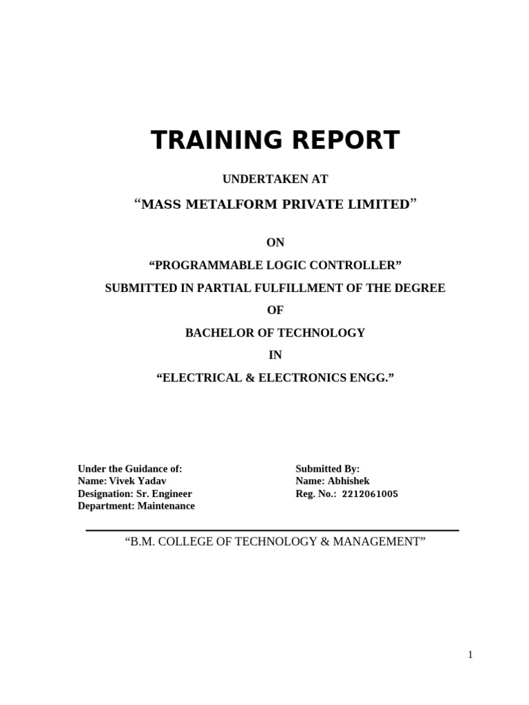 Abhishek Training Report | PDF | Programmable Logic Controller | Automation