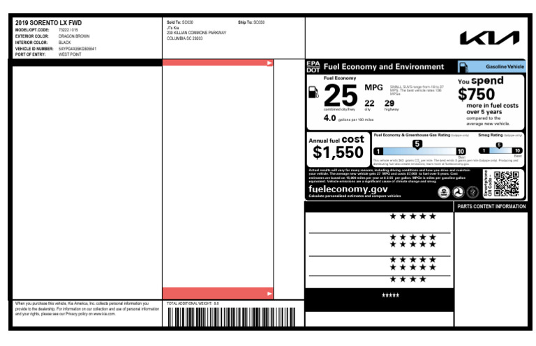 5XYPG4A35KG505541 Windowsticker | PDF | Fuel Economy In Automobiles ...