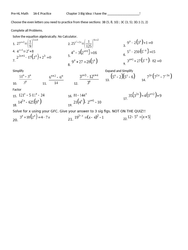 Pre-HL Math Practice Problems | PDF