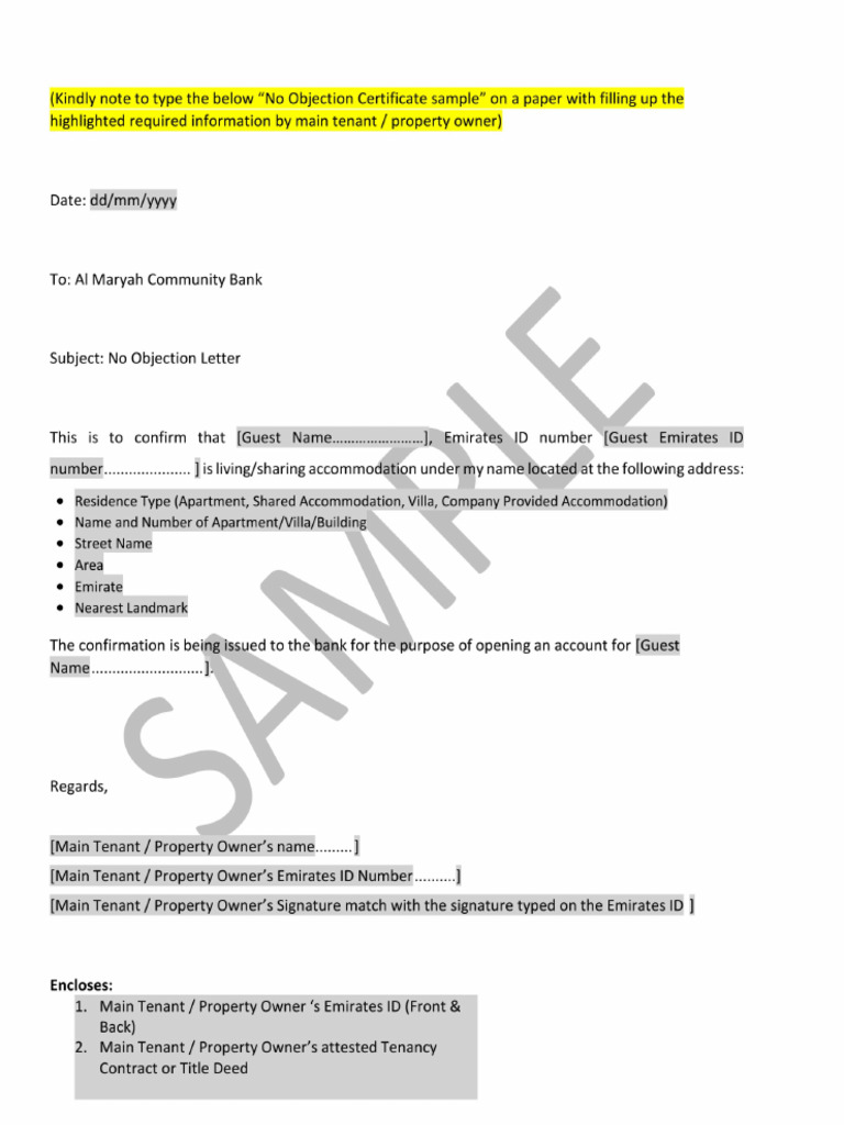 No Objection Certificate sample(5) | PDF