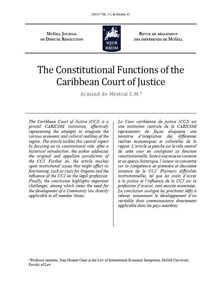 Constitutional Role of the CCJ in CARICOM | PDF | Jurisdiction | Treaty