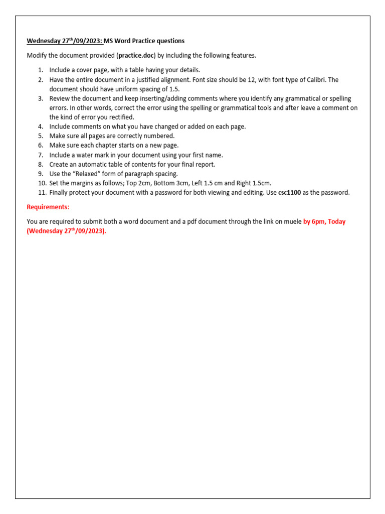 MS word Practice questions | PDF