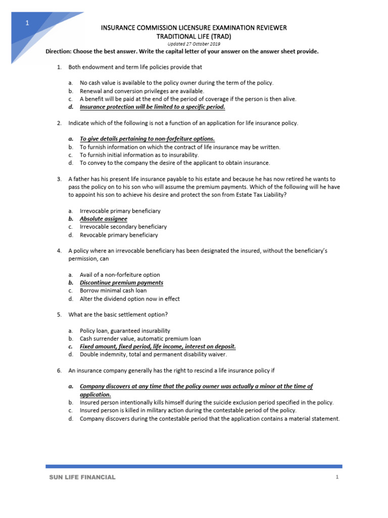 Life Insurance Licensure Exam Review | PDF | Insurance | Life Insurance