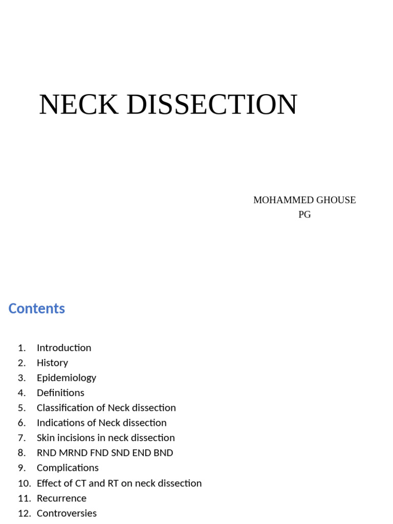 Types and Techniques of Neck Dissection | PDF | Metastasis | Neck