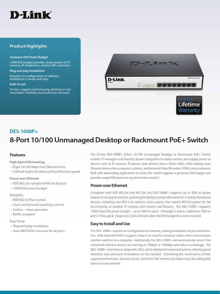 8 Port POE+ Switch For Surveliance | PDF | Network Switch | Computer ...