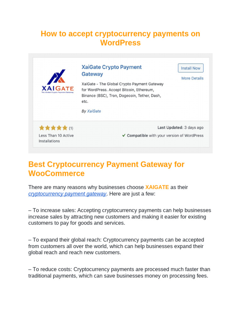 Accept Crypto Payments on WordPress | PDF | Cryptocurrency | Word Press