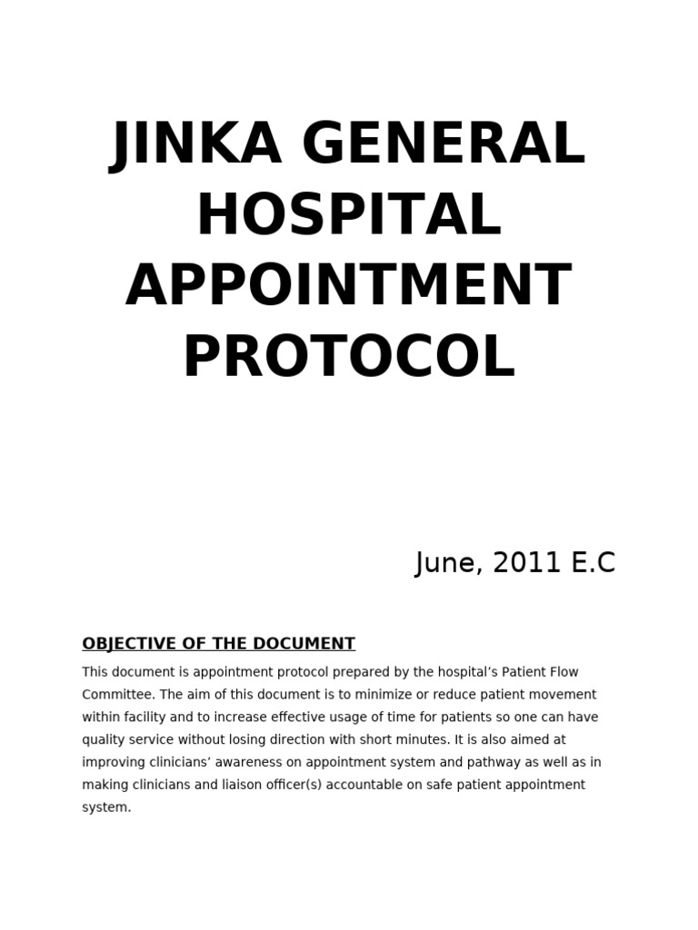 Jinka General Hospital Appointment Protocol | PDF | Patient | Hospital