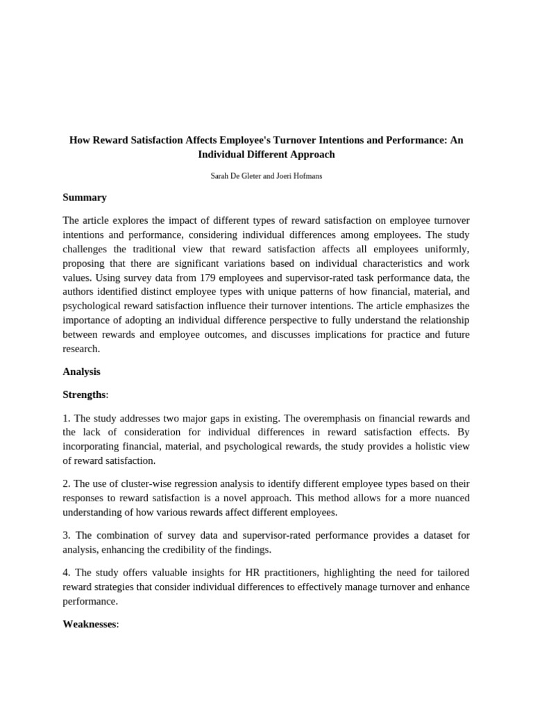 Impact of Reward Satisfaction on Turnover | PDF | Turnover (Employment ...