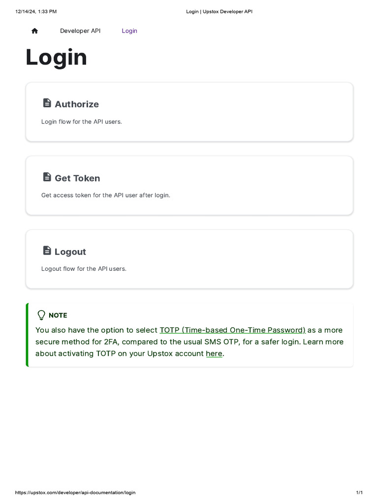 Upstox Developer API Login Guide | PDF