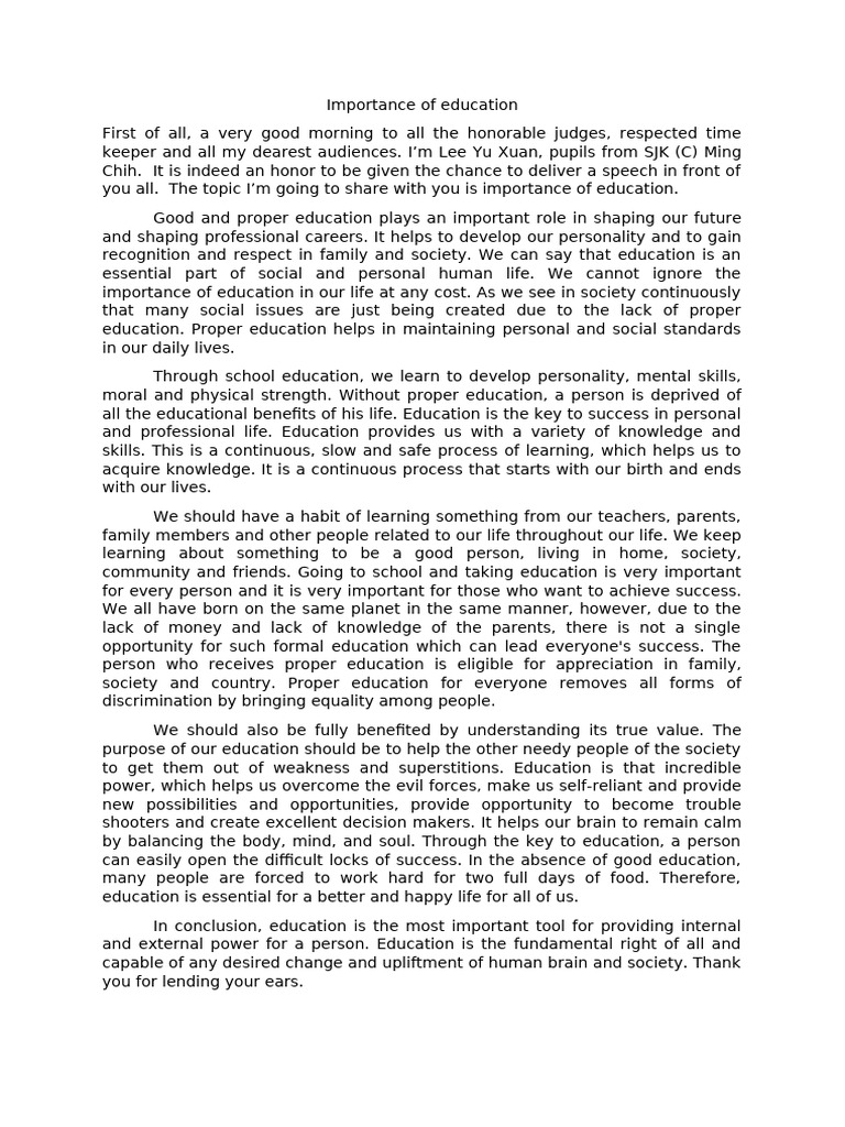 Importance Of Education Pdf