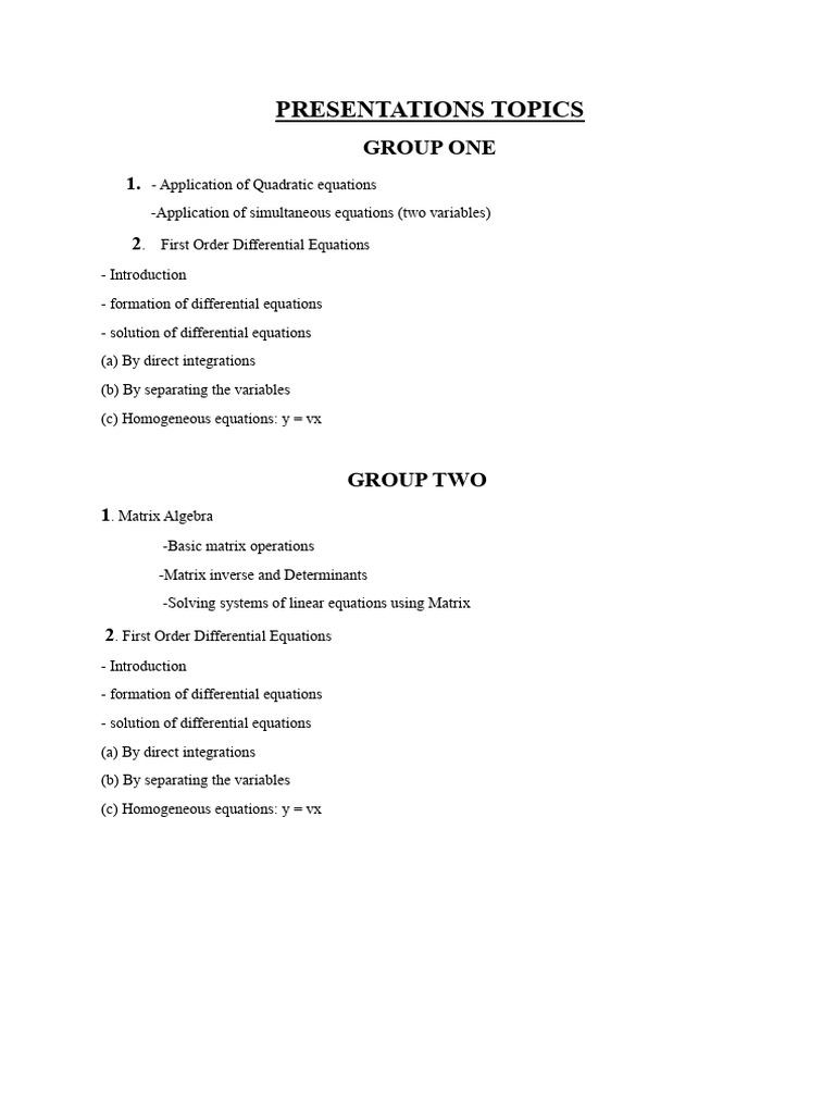 Bmath 213 Presentations Topics PDF | PDF | Complex Number | Equations