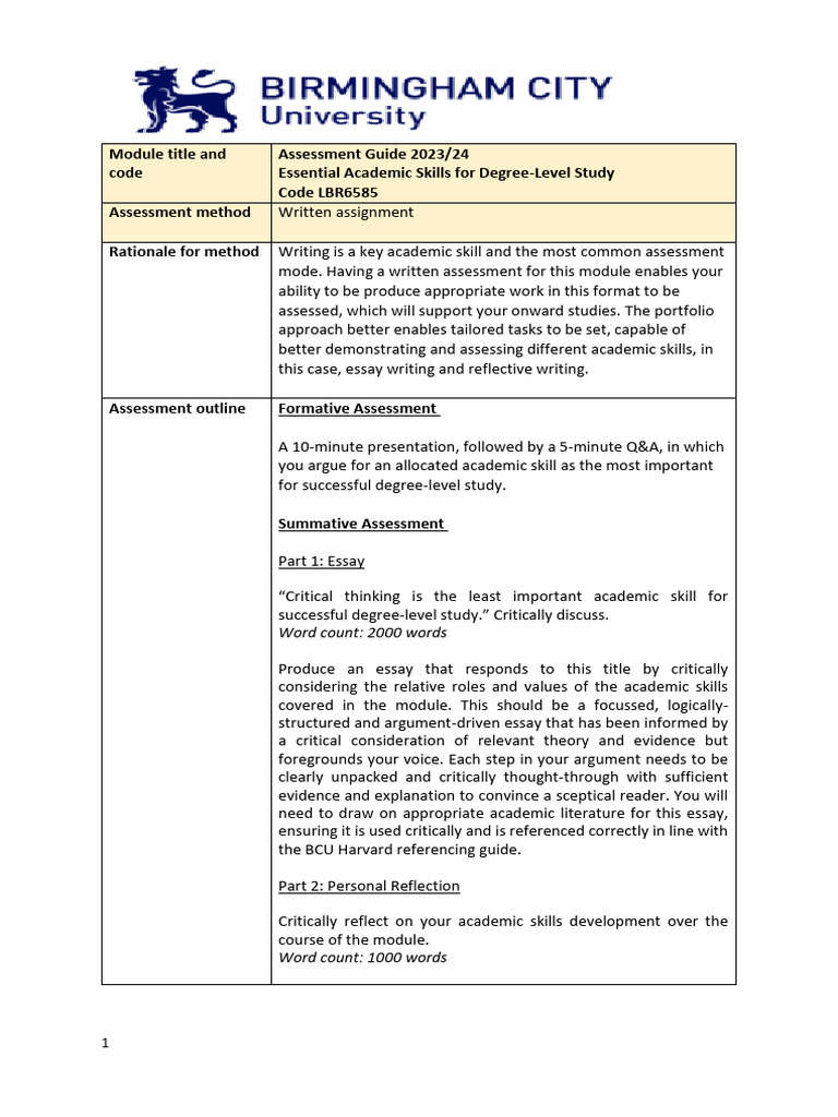 Essential Academic Skills Assessment Guide | PDF | Critical Thinking ...