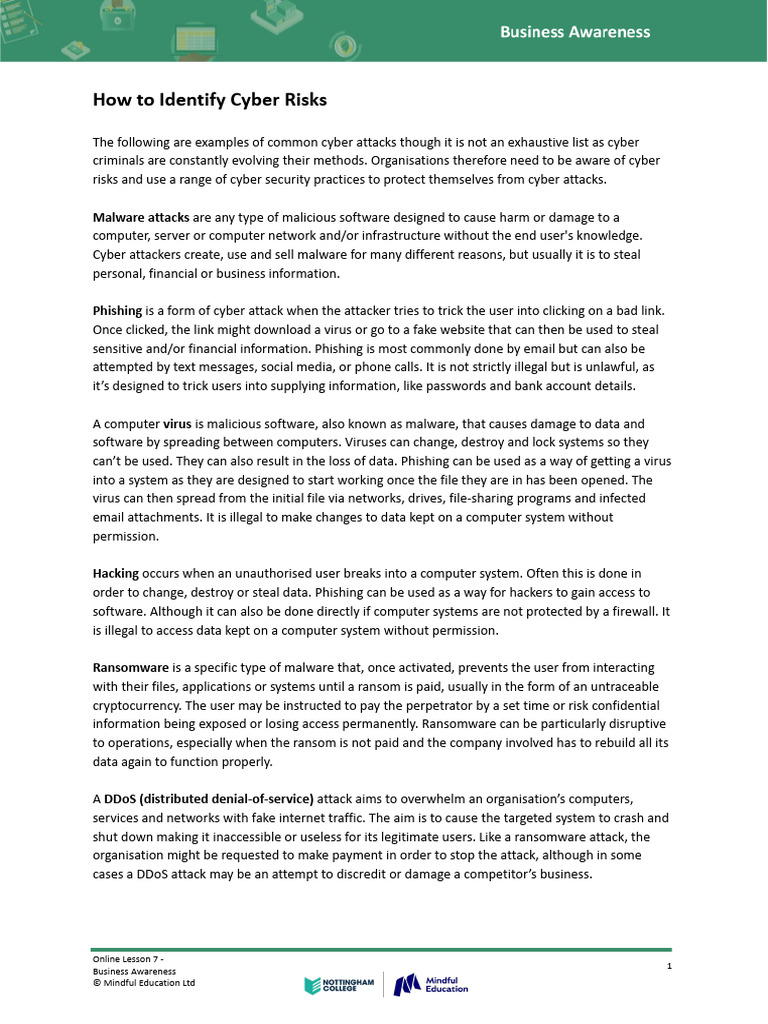 BUAW-L7-How-to-Identify-Cyber-Risks-Information-Sheet | PDF | Malware ...
