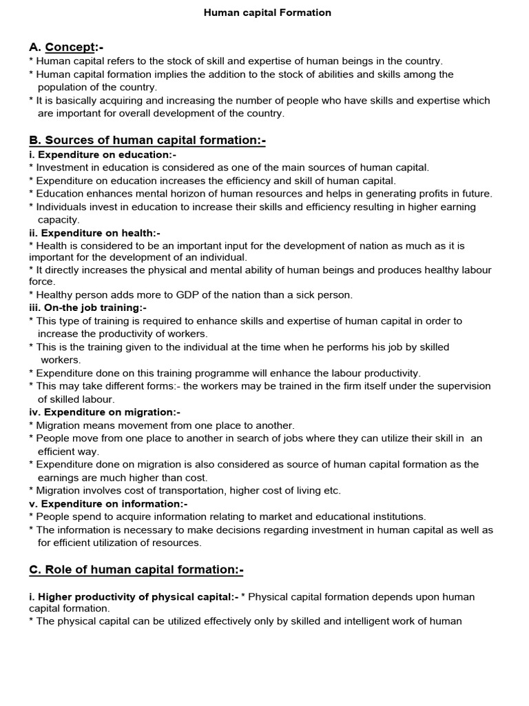 Human Capital Formation | PDF | Cost Of Living | Human Capital