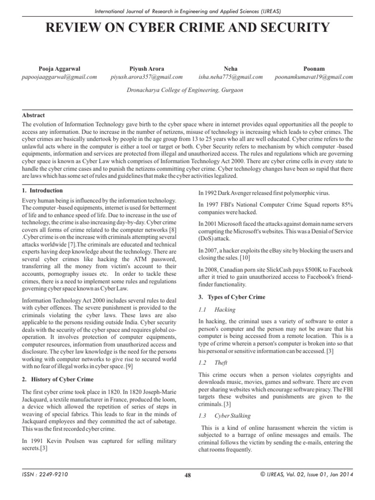Review on cyber crime and security pdf security hacker security