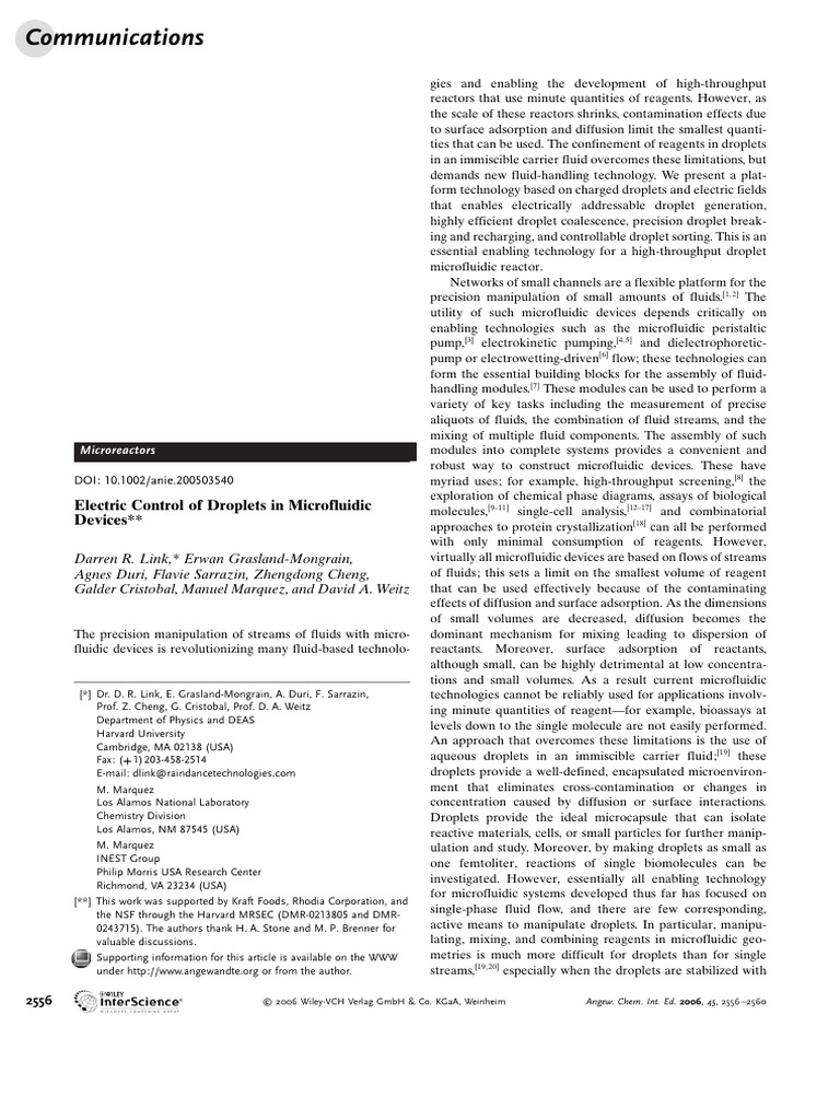 Electric Control of Droplets in Microfluidic | PDF | Microfluidics ...
