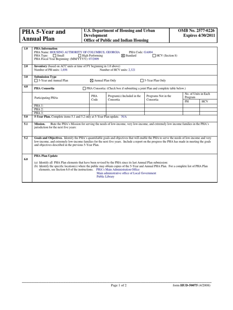 Columbus GA Housing Authority Agency Plan 2009 Section 8 (Housing