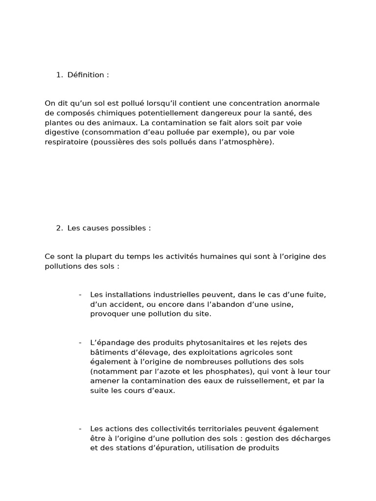 Pollution des sols : causes et impacts | PDF