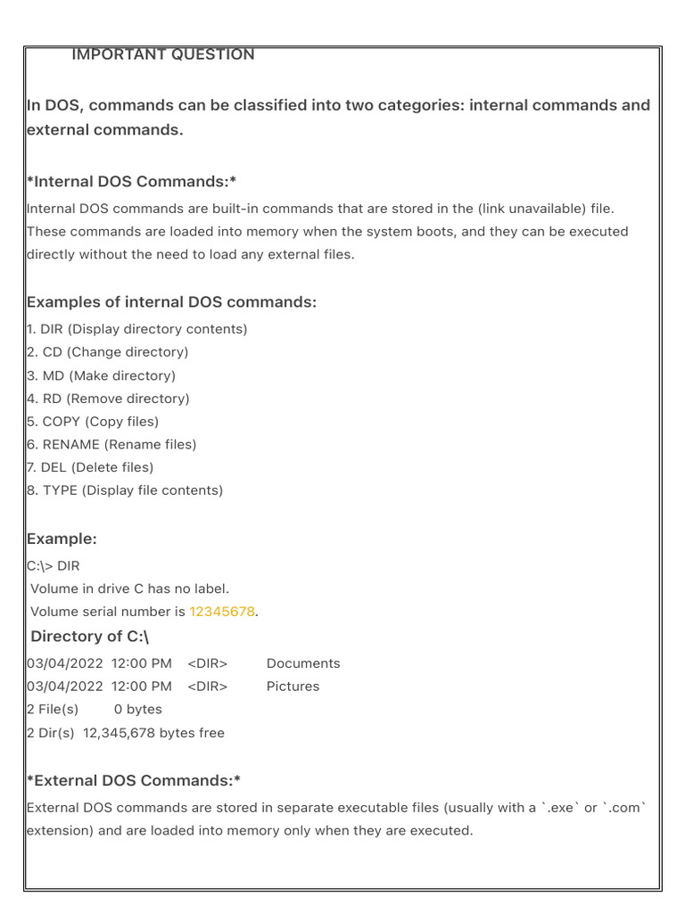 Internal vs External DOS Commands Explained | PDF | Ebcdic | Binary ...