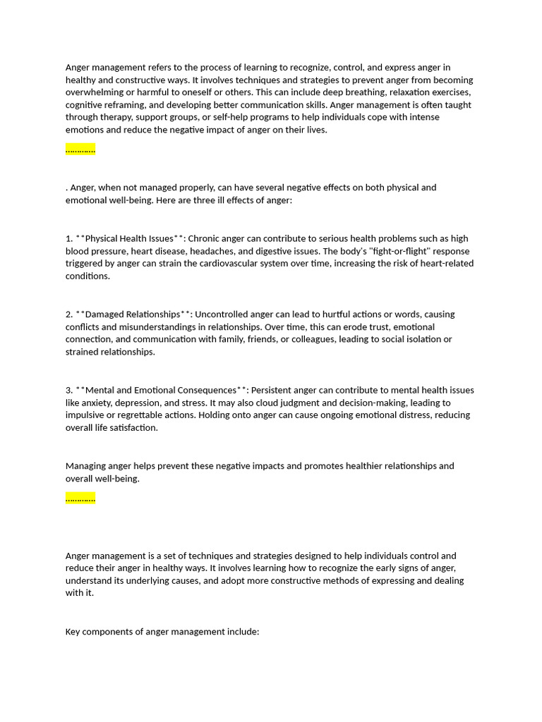 Anger Management Refers To The Process of Learning To Recognize | PDF ...