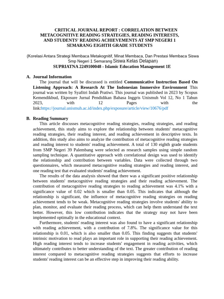Critical Journal Report Journal Supriatna | PDF | Coefficient Of ...