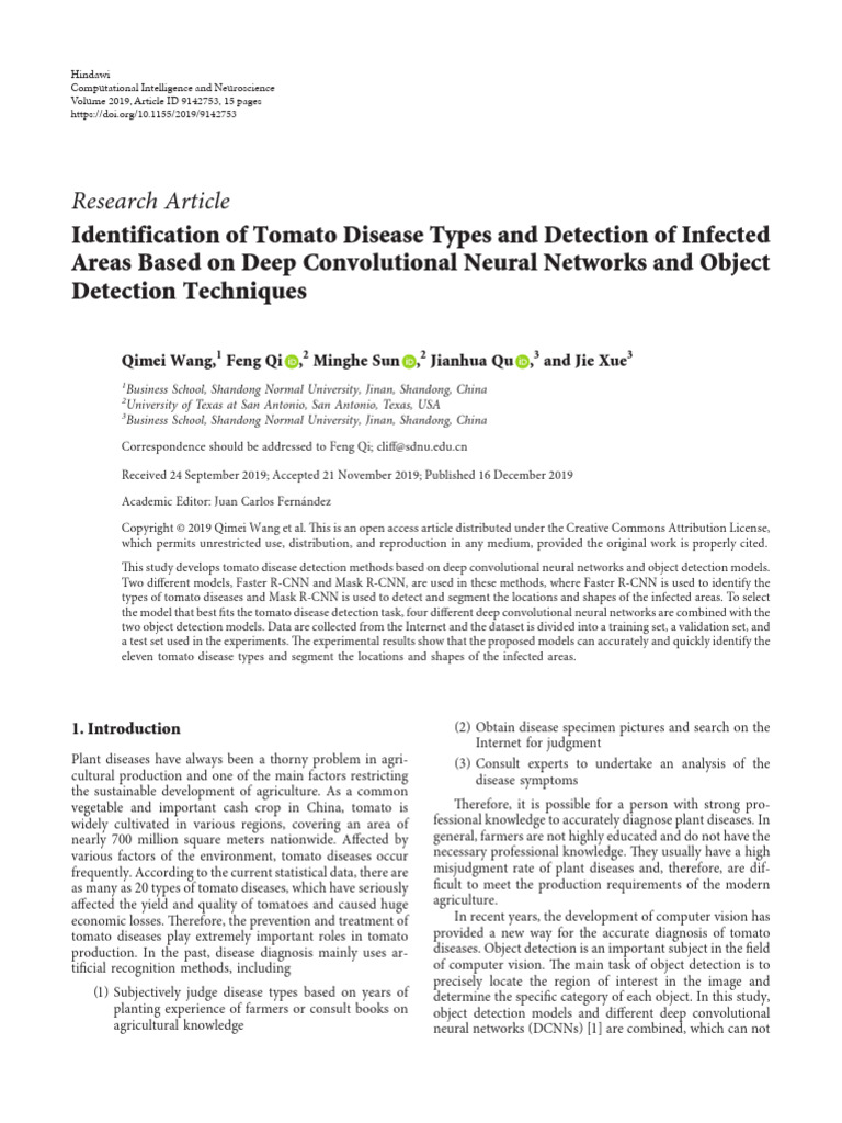 Identification of Tomato Disease Types and Detecti | PDF | Artificial ...