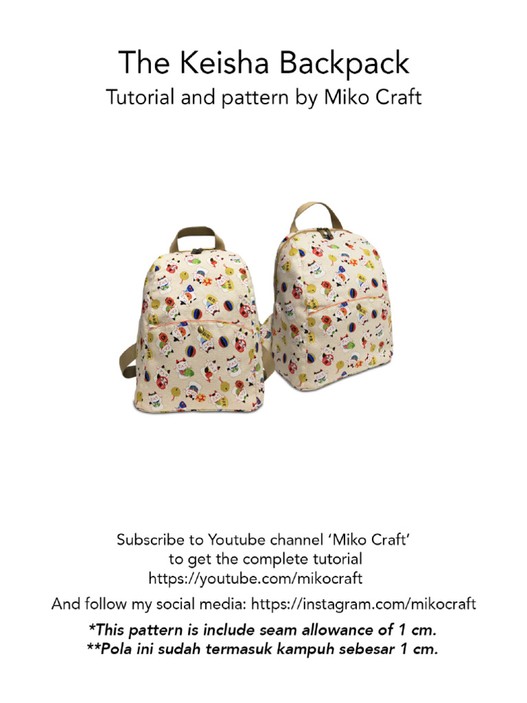Keisha Backpack - Free Pattern and Tutorial by Miko Craft | PDF