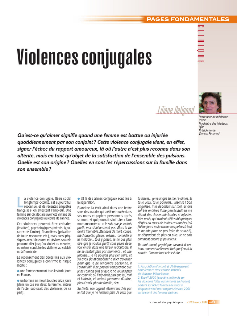 Violence conjugale : impact et témoignages | PDF | Viol | La violence