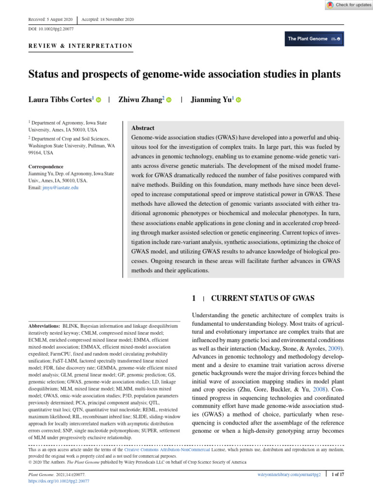 GWAS in Plants: Current Status & Future Prospects | PDF | Genome Wide ...