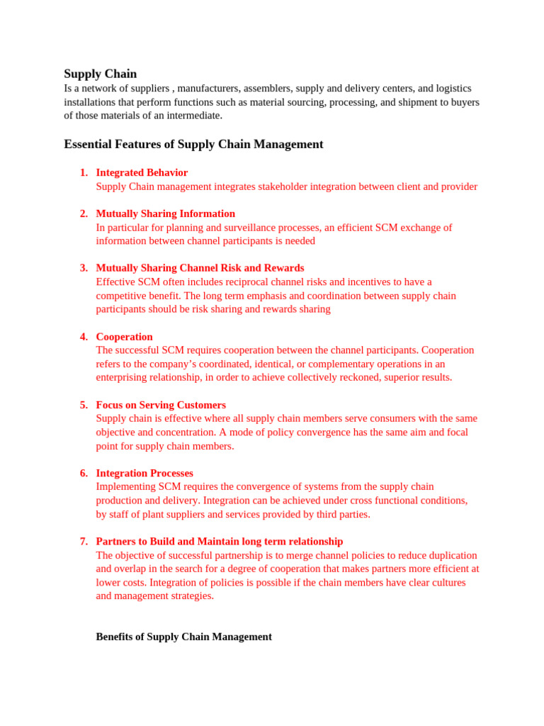 Essential Features of Supply Chain Management | PDF | Supply Chain ...