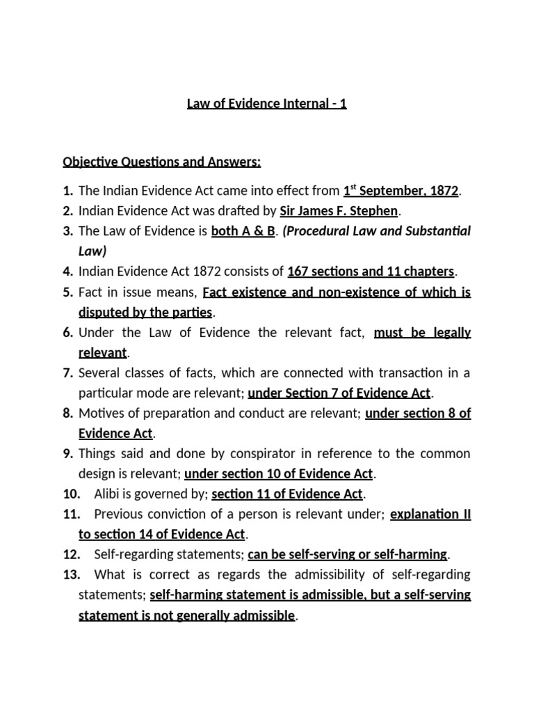 Law of Evidence Internal - Shared | PDF | Confession (Law) | Evidence (Law)