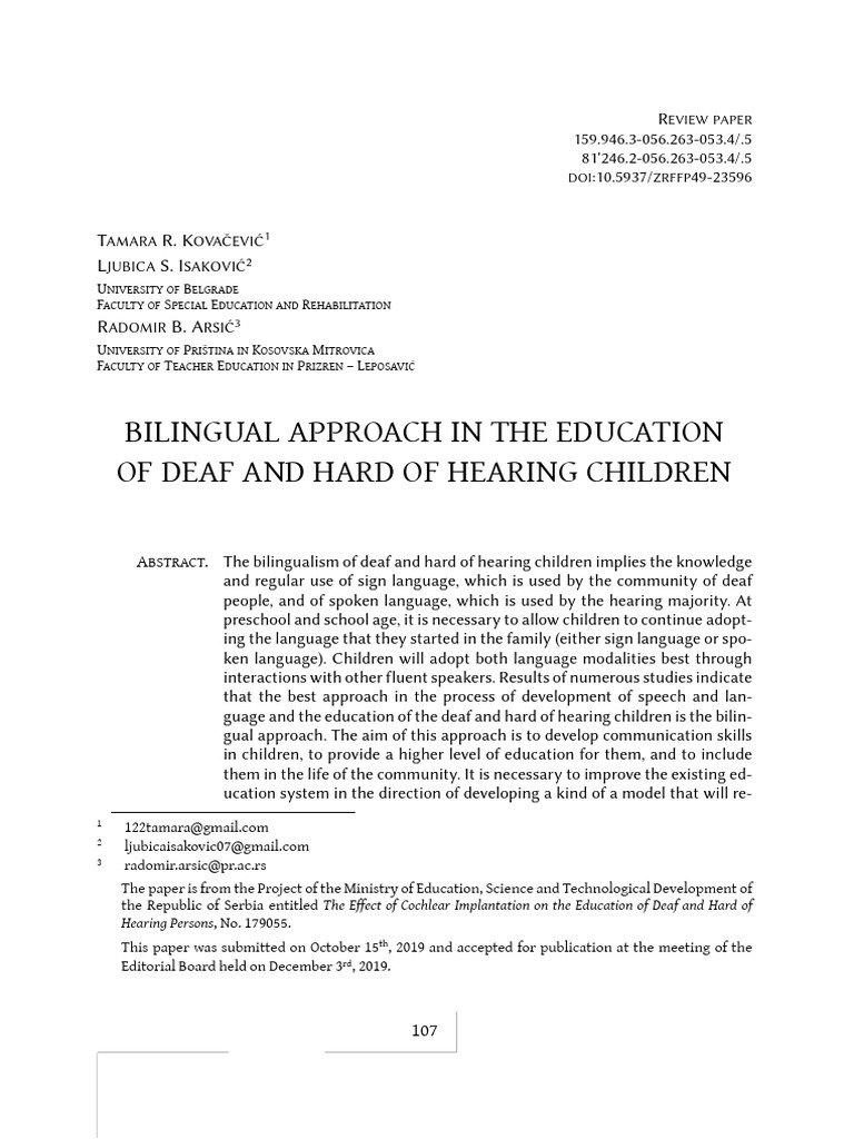 Bilingual Education for Deaf Children | PDF | Sign Language | Second ...