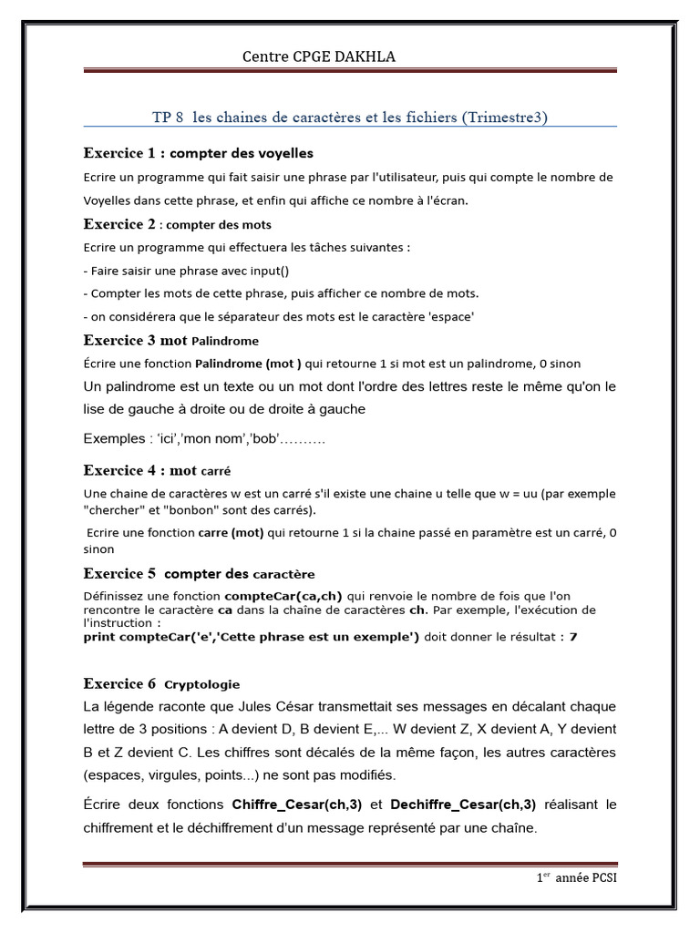 Exercices Python sur chaînes et fichiers | PDF | Fichier texte ...