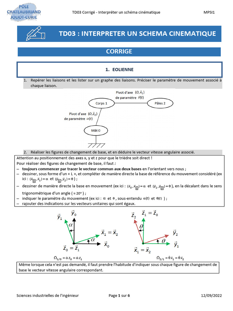 Corrigé TD03 : Schéma cinématique | PDF | Mouvement de rotation ...